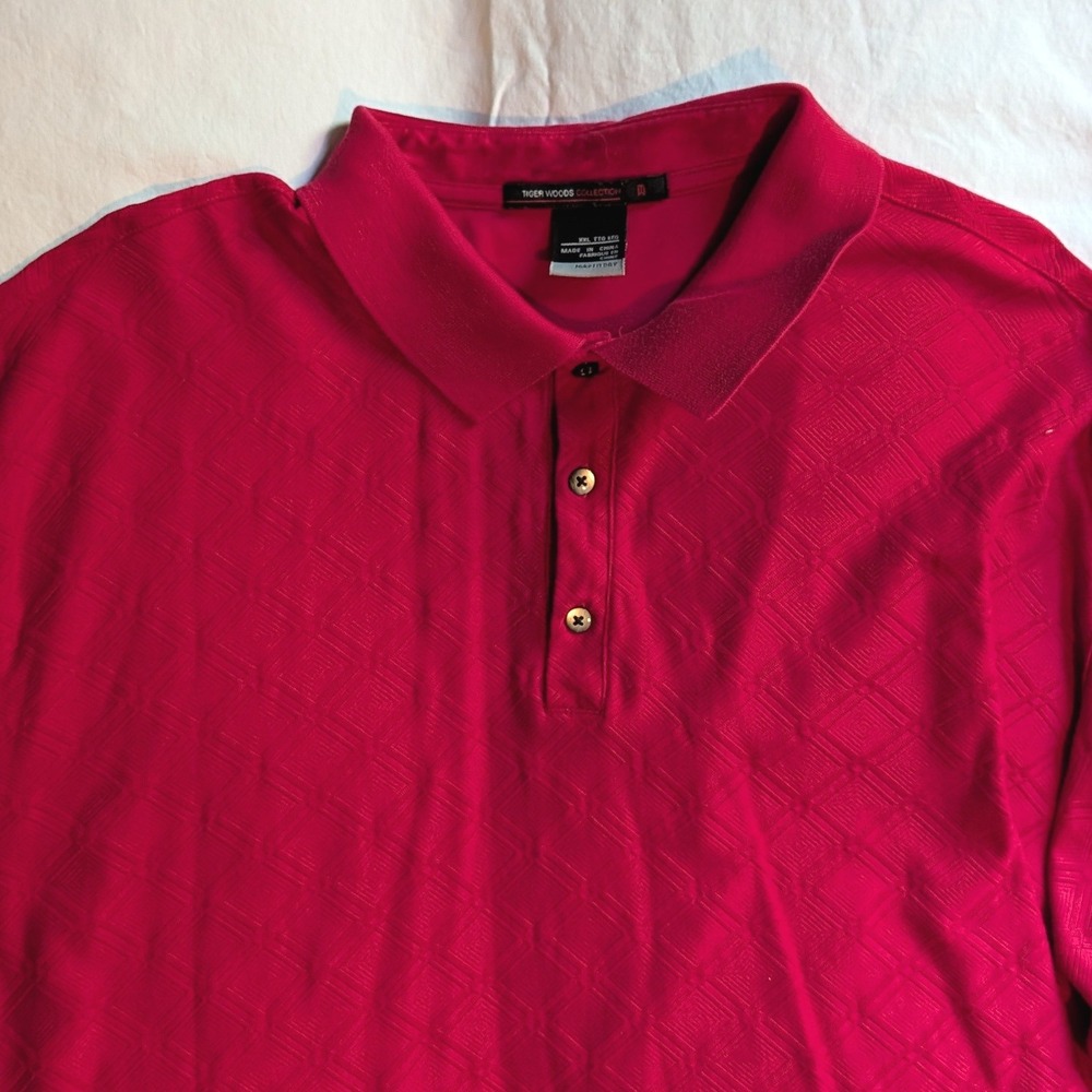 Nike Tiger Woods Collection Red Geometric Jacquard Polo Shirt Mens XXL Nike-Fit - Picture 7 of 11